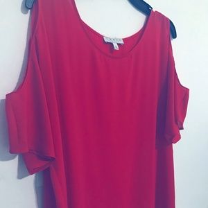 Chaus New York Red Chiffon Cold Shoulder Blouse